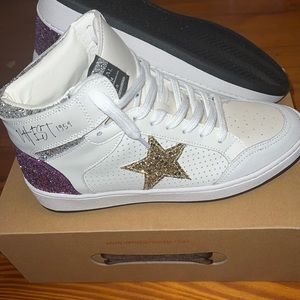 BRAND NEW in box Vintage Havana White and Purple Glitter High Top Sneaker Size 9